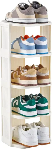 Miniatura 16 de UFORU - Zapatero pequeño, organizador de zapatos vertical de 5 niveles de plástico para espacios pequeños y estrechos, organizador de zapatos Negro