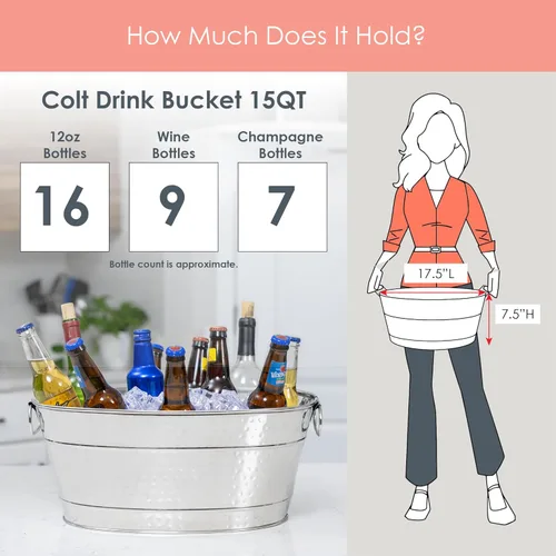 Miniatura 6 de Cubetas de acero inoxidable BREKX Colt para bebidas para fiestas + alfombrillas aisladas para fiestas, cubetas de hielo plateadas - El set incluye 2