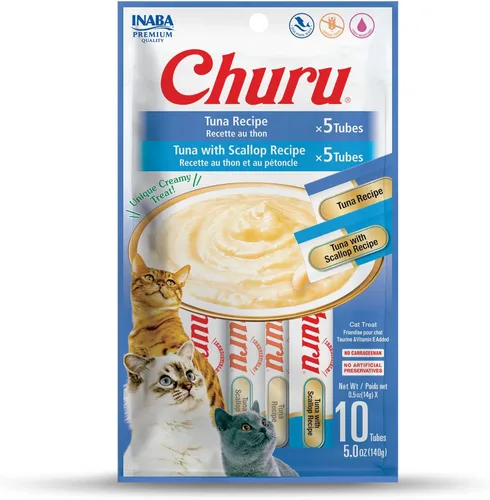 Miniatura 11 de Inaba Churu Golosinas para gatos, puré cremoso sin cereales que se puede lamer y exprimir, suplemento con vitamina E y taurina, 0.5 onzas en cada