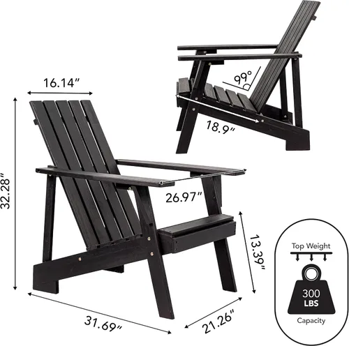 Miniatura 3 de JONATHAN Y Irving PAT1001D - Silla Adirondack de madera de acacia maciza, resistente a la intemperie, para jardín, terraza y hoguera, acabado negro