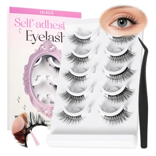 Miniatura 17 de CALAILIS Pestañas autoadhesivas, 5 pares de pestañas postizas a presión de aspecto natural, sin pegamento, reutilizables, pestañas postizas