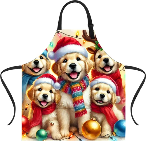 Miniatura 23 de Delantal de Navidad de THISFIND con 2 bolsillos, cuello ajustable para mujeres, hombres y adultos, ideal para cocina, parrilla, horneado