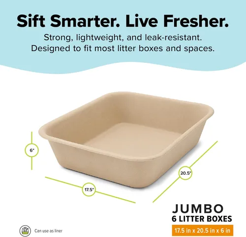 Miniatura 3 de Kitty Sift Caja de Arena Desechable para Gatos Jumbo, 6 Unidades, Duradera y Portátil para Viajes y Hogar, Caja de Arena Desechable Ecológica que