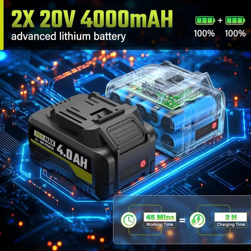 Miniatura 4 de SEYVUM Motosierra sin escobillas de 12 pulgadas inalámbrica, motosierra de batería de 20 V con 2 baterías de 4.0 Ah, 2 cadenas, motosierras