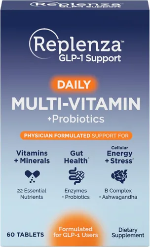 Replenza Daily GLP-1 Suplemento de apoyo nutricional, vitaminas y minerales esenciales, apoyo para la salud intestinal, el estrés y la energía