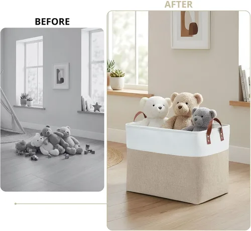 Miniatura 5 de DECOMOMO Cestas de almacenamiento extra grandes, contenedores de almacenamiento de tela con asas para organizar estantes, juguetes, guardería, Beige
