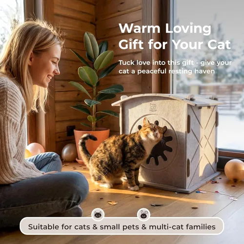 Miniatura 7 de Casas para Gatos de Interior: Casa Cueva de Fieltro para Gatos, Resistente a Arañazos, Cálida con Aislamiento y Cubierta, Tienda Refugio para Regalo