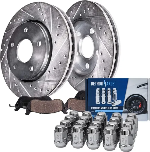 Miniatura 11 de Detroit Axle - Kit de freno trasero para Mercedes-Benz ML320 1998-2003, rotores de freno de disco ranurados perforados 03-05 ML350 Pastillas