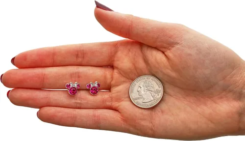 Miniatura 5 de Disney - Aretes tipo dormilona con diseño de Minnie Mouse para mujer, joyería de Disney de piedras natales