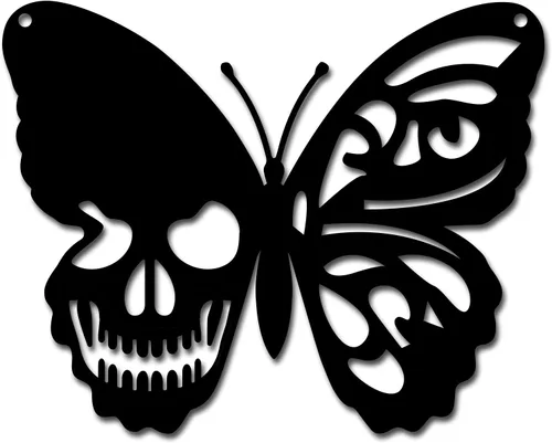 Miniatura 8 de CREATCABIN Decoración de pared de metal con diseño de calavera y mariposa, para colgar en la pared, letrero de escultura de hierro para interiores