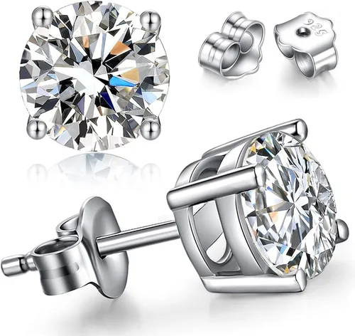 TTVOVO Aretes de plata de ley 925 con circonita cúbica brillante de corte princesa, aretes de diamante de circonita cúbica para mujeres y hombres,