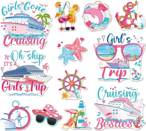 Miniatura 9 de Decoraciones magnéticas para puerta de crucero, 12 piezas de imanes náuticos tropicales familiares para crucero, divertidos letreros magnéticos