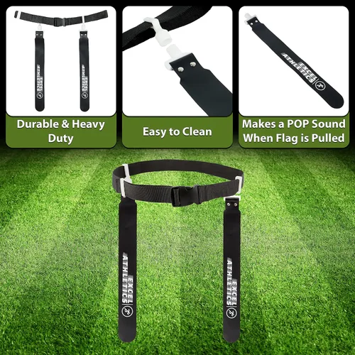 Miniatura 4 de Juego de fútbol con bandera, cinturones de fútbol ajustables para jóvenes, niños y adultos con 1 cinturón y 2 banderas (blanco)