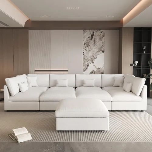 Miniatura 22 de WJShome Sofá Seccional Cloud Couch de 83 pulgadas para sala de estar, sofá seccional modular relleno de plumón, sofás en forma de L con otomana