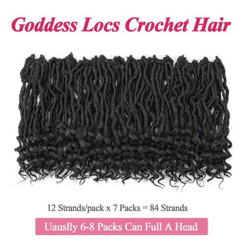 Miniatura 2 de Leeven 7 Paquetes Cabello Crochet Faux Locs con Puntas Rizadas 10 Pulgadas Pre-enrollado Goddess Locs Trenzas Crochet Cabello 84 Hebras Negro