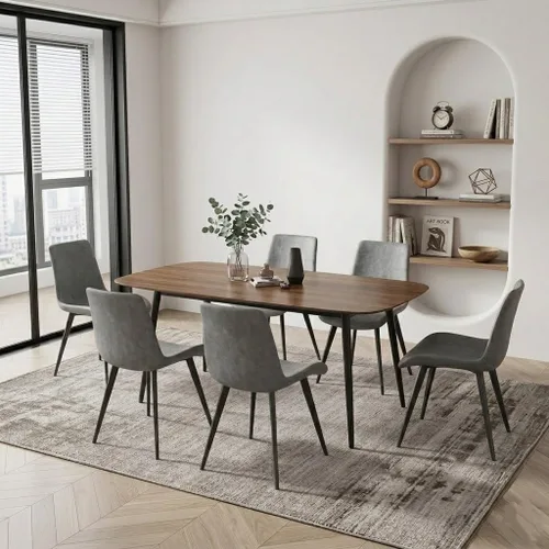 Miniatura 18 de HIPIHOM Mesa de comedor moderna de granja de 47.2 pulgadas, mesa de comedor rectangular de madera con patas de metal para 4 personas para comedor