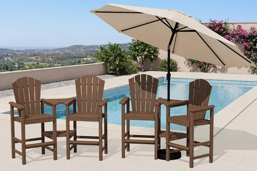 Miniatura 19 de KINGYES Aruba - Juego de 4 sillas Adirondack altas de HDPE con bandejas de conexión dobles, silla Adirondack de altura de barra en relieve para 2
