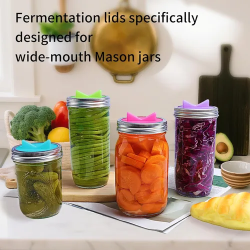 Miniatura 5 de Tapas de fermentación para tarros de masón, paquete de 4 tapas de fermentación de chucrut de silicona fáciles de limpiar Airlock para frascos Mason