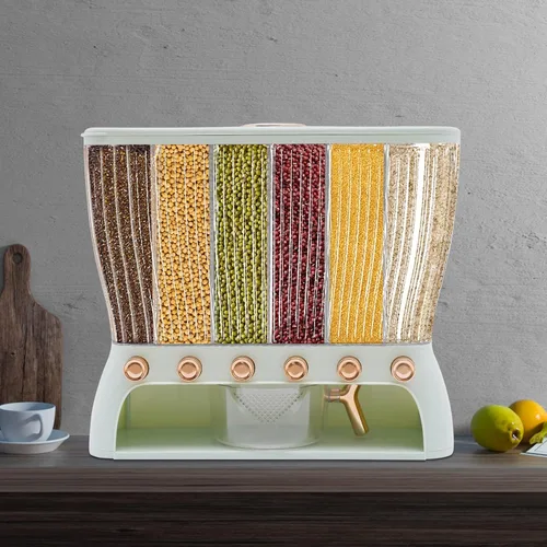 Miniatura 3 de Dispensador de alimentos secos, dispensador de cereales para encimera, 6 rejillas, dispensador de arroz de 22 libras, almacenamiento de cocina
