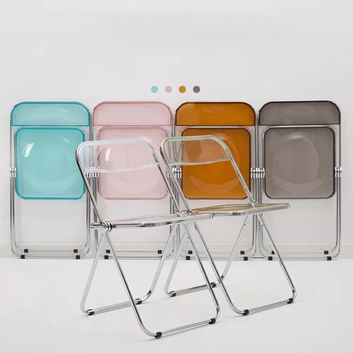 Miniatura 3 de 2 Pcs Stackable Folding Chair, Modern Transparent Acrylic Foldable Chair, Electroplating Frame, Party Chairs for Office Wedding Training(Black)