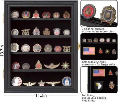 Miniatura 3 de Verani Vitrina para Exhibición de Medallas Paquete de 2 – Caja de Sombra para Exhibición de Monedas de Desafío Militar – Gabinete de Exhibición