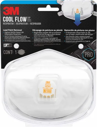 3M Respirador con válvula N100 para eliminación de pintura con plomo 8233, 1 paquete, válvula de exhalación COOL FLOW, aprobado por NIOSH, medios de
