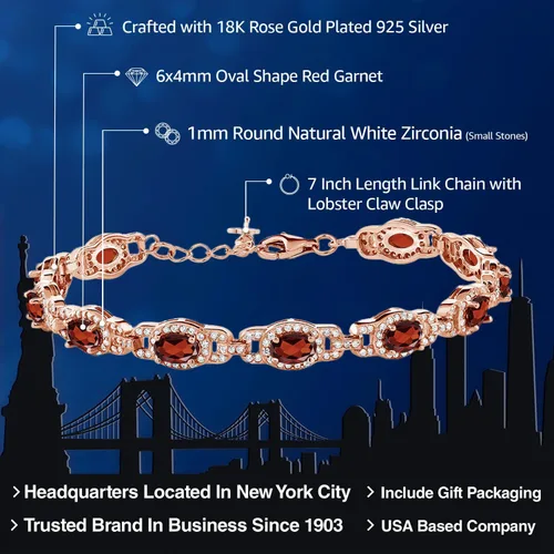 Miniatura 23 de Gem Stone King 18K Rose Gold Plated Silver Oval Gemstone Birthstone Tennis Bracelet For Women Oval 6X4MM 7 Inch With 1 Inch Extender Fine