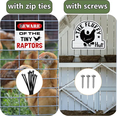 Miniatura 3 de Jetec Juego de 2 letreros divertidos de gallinero de aluminio, accesorios para casa de granja, patio, hogar, cocina, decoración al aire libre