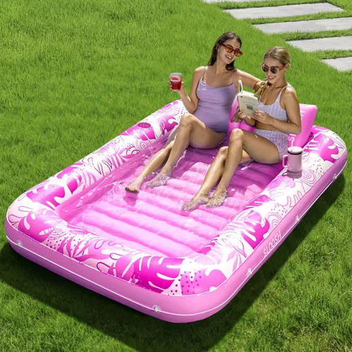 Miniatura 10 de Flotador inflable de bronceado para piscina Sloosh, 70 x 46 pulgadas, flotadores de piscina para adultos con almohada, 4 en 1, balsa de baño de sol