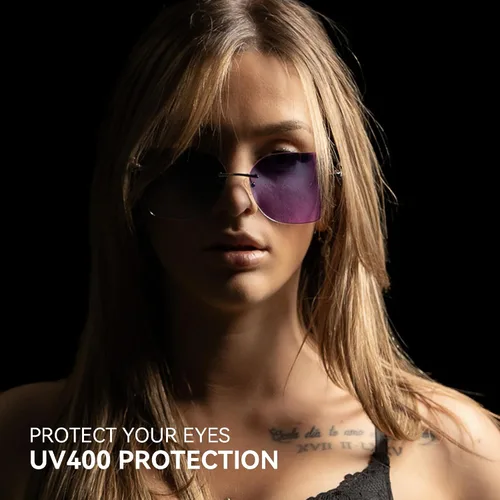 Miniatura 14 de ZENOTTIC Lentes de sol sin montura de gran tamaño para mujer, diseño geométrico de corte de diamante, lentes degradados, protección UV, tonos de moda