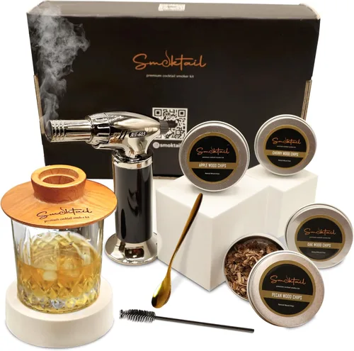 Kit Premium de Ahumador para Cóctel de Smoktail - Kit Premium de Ahumador de Bourbon para Elaborar Exquisitos Cócteles Afumados para Hombres y