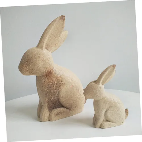 Miniatura 6 de EXCEART Juego de 2 figuras de conejo de madera, sin terminar, rústico, para manualidades, decoración del hogar, adornos de escritorio