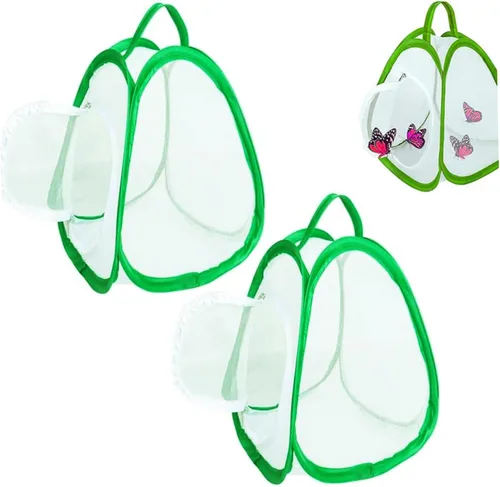 Miniatura 6 de Jaula de red de mariposa, paquete de 2 unidades de 8.8 x 10 pulgadas de malla con asa y cremallera para transportar y levantar