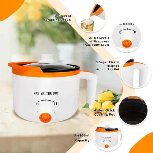 Miniatura 6 de WcoDusak Olla eléctrica de cera con termómetro, derretidor de cera con boquilla para hacer velas, diseño de vertido de 1.5 cuartos de galón para una