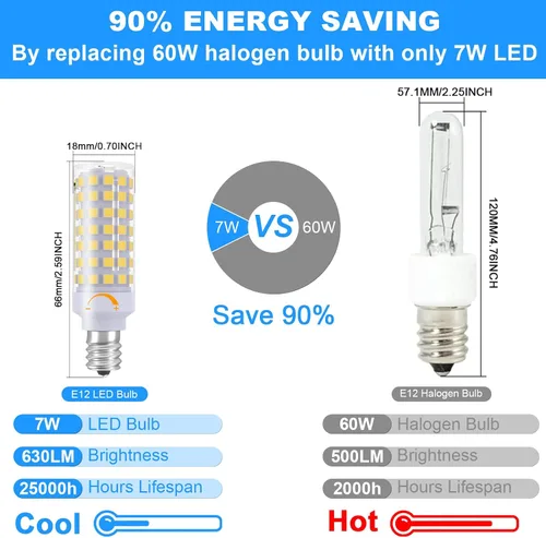 Miniatura 2 de TAIYALOO Bombillas LED E12 Regulables para Candelabros C7, E12 Equivalente a Bombilla Halógena de 60 Vatios, Blanco Natural 4000K, 120V 630LM T6 7W