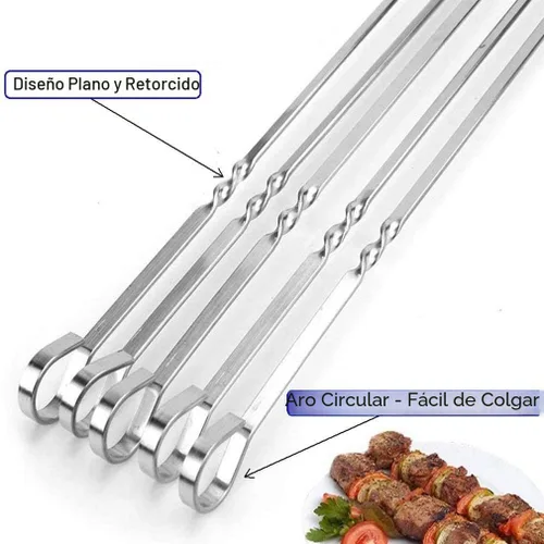 Miniatura 7 de Juego de 12 brochetas de metal plano para barbacoa de 14 pulgadas de largo, de acero inoxidable, para carne, camarones, pollo, verduras, 12