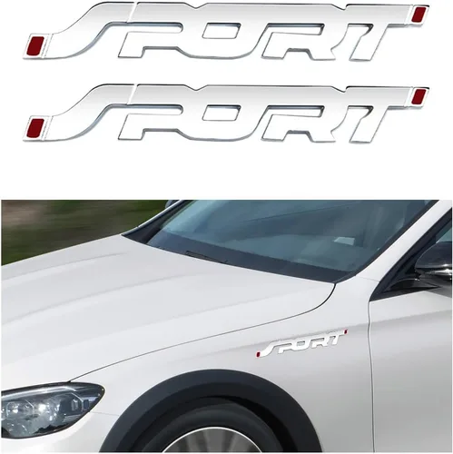 Miniatura 7 de Ziciner 2 piezas calcomanías deportivas de metal para automóvil, logotipo deportivo 3D elevado letras de parrilla del capó delantero calcomanías