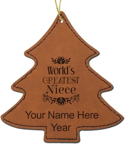 Miniatura 7 de LaserGram Personalized Christmas Ornament, World's Greatest Niece, Faux Leather, Custom Laser Engraved Gift Idea (Tree Shape, Black)