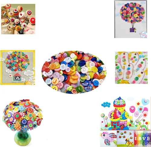Miniatura 3 de 1000 botones, botones redondos de varios tamaños para coser bricolaje, pintura manual de botones para niños, colores mezclados