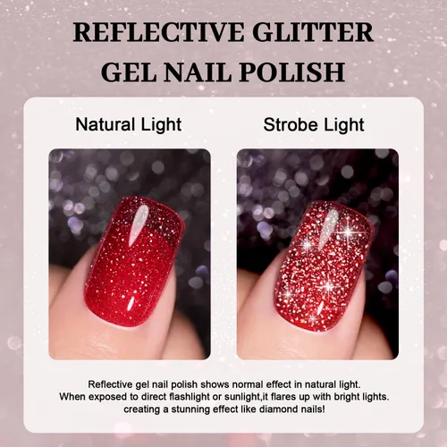 Miniatura 5 de RARJSM Esmalte de uñas de gel con purpurina roja reflectante holográfica, destellos de arco iris, diamantes brillantes, LED, UV, secado con lámpara