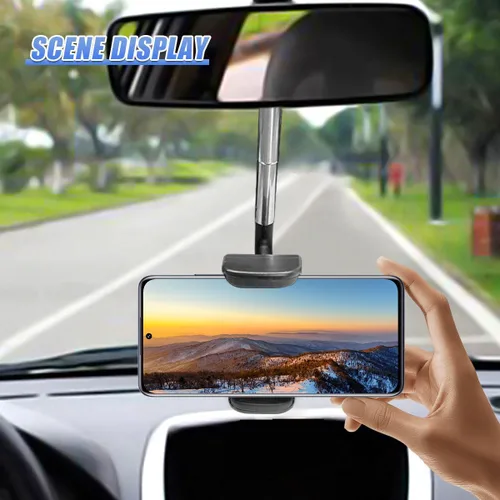 Miniatura 6 de Soporte para teléfono para espejo retrovisor de automóvil, multifuncional, antivibración, rotación de 360°, soporte de navegación retráctil
