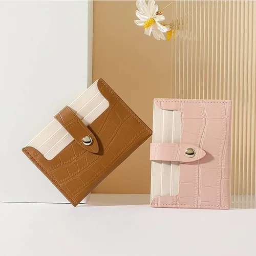 Miniatura 6 de SUMGOGO Cartera delgada con bloqueo RFID, cartera de piel minimalista con bolsillo frontal para mujer, Marrón, Minimalista