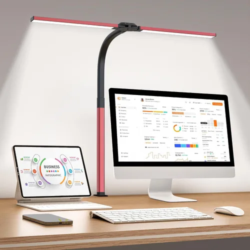 Miniatura 9 de Lámpara de Escritorio LED para Oficina en Casa, Luz de Escritorio que Cuida los Ojos con Abrazadera, Lámpara de Trabajo de Arquitecto de Doble