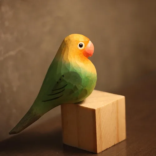 Miniatura 37 de Figura de pájaro de madera Azure Tit, tilo tallado a mano, marrón claro, decoración moderna para el hogar, regalo de pájaro