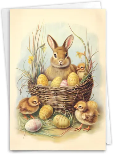 Miniatura 10 de NobleWorks Tarjeta de felicitación de Pascua con sobre de 5 x 7 pulgadas (1 tarjeta) tocado de conejo C10962EAG