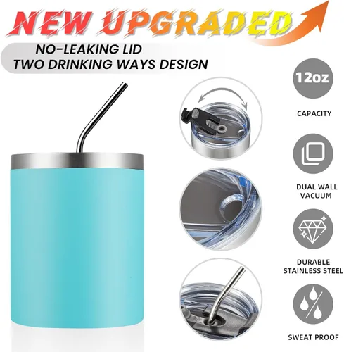 Miniatura 4 de MEWAY Paquete de 8 tazas reutilizables aisladas de acero inoxidable de 12 onzas, taza de café duradera de doble pared, capa en polvo, para café