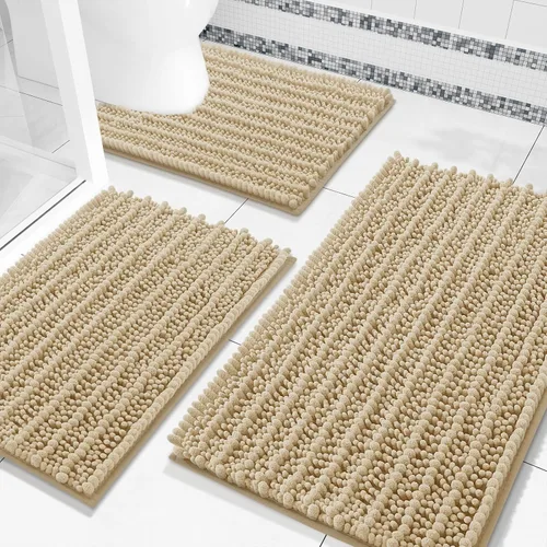 Miniatura 11 de Arotive Juego de 3 alfombras de baño de chenilla, extra suaves, absorbentes, peludas y de contorno en forma de U, antideslizantes, lavables a