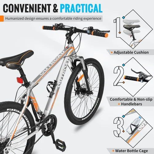 Miniatura 2 de Outroad - Bicicleta de montaña de 26 pulgadas, 7/21 velocidades/acero de alto carbono/marco de grado de aviación, freno de disco dual/V, bicicleta