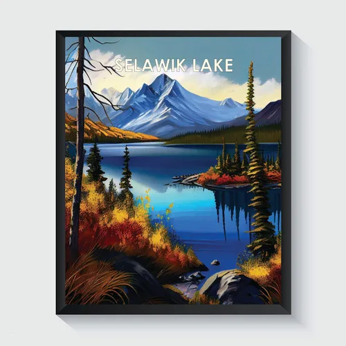 Miniatura 34 de Yellowstone Lake - Póster impreso artístico, ilustración, arte de pared, decoración de paisaje retro, paisaje, obra de arte para decoración de Lago