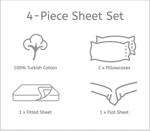 Miniatura 8 de Juego de sábanas de cama 100% algodón con bolsillo profundo - Tejido jersey de camiseta - Extra suave - Fácil ajuste - Juego de 4 piezas con fundas
